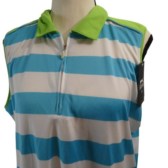 Slazenger Women's XL Sleeveless LAFAYE Green Flash Striped Golf Hydro-Dri Top - Picture 2 of 5